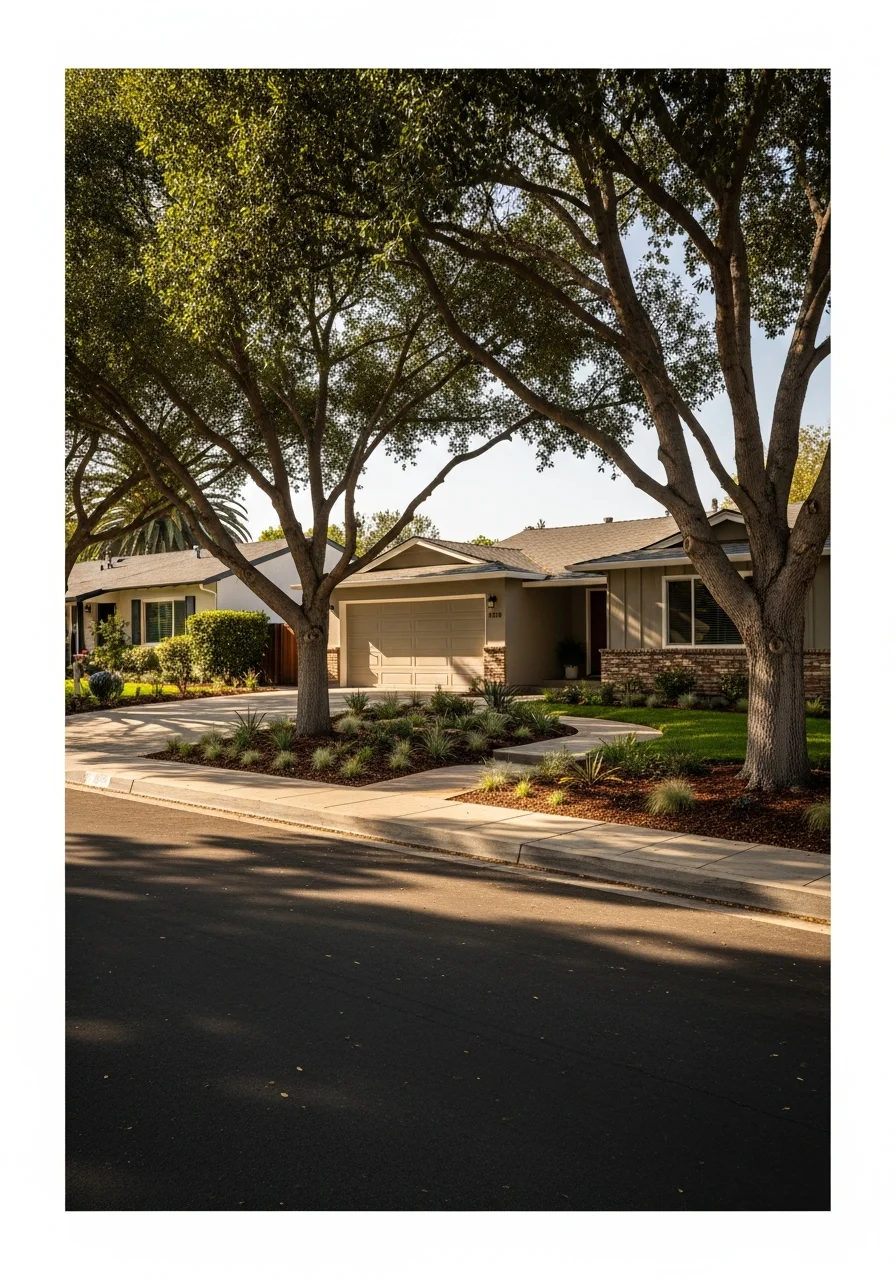 Burbank residential property with modern updates and professional landscaping in a tree-lined neighborhood.